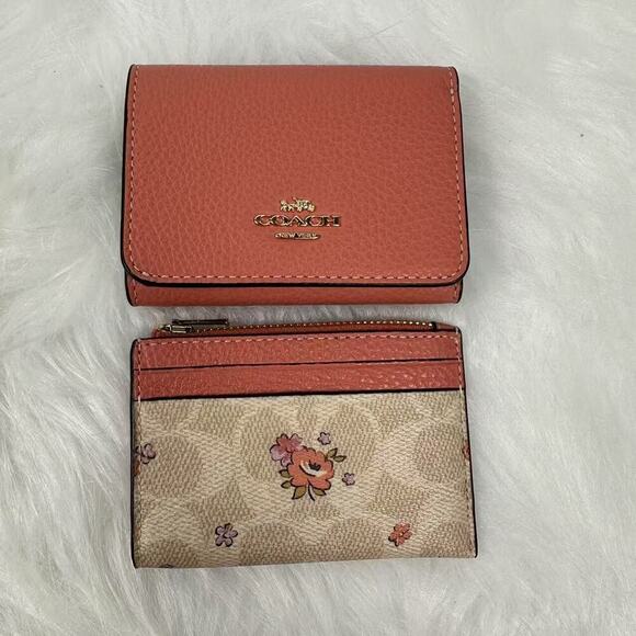 Coach Card Holder Wallet In Signature Canvas With Floral Print In Sand CAP30 NWT - Picture 1 of 6